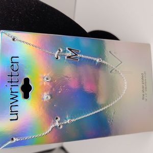 Unwritten Initial Necklace and Earring Set "M" Fine Silver Plated